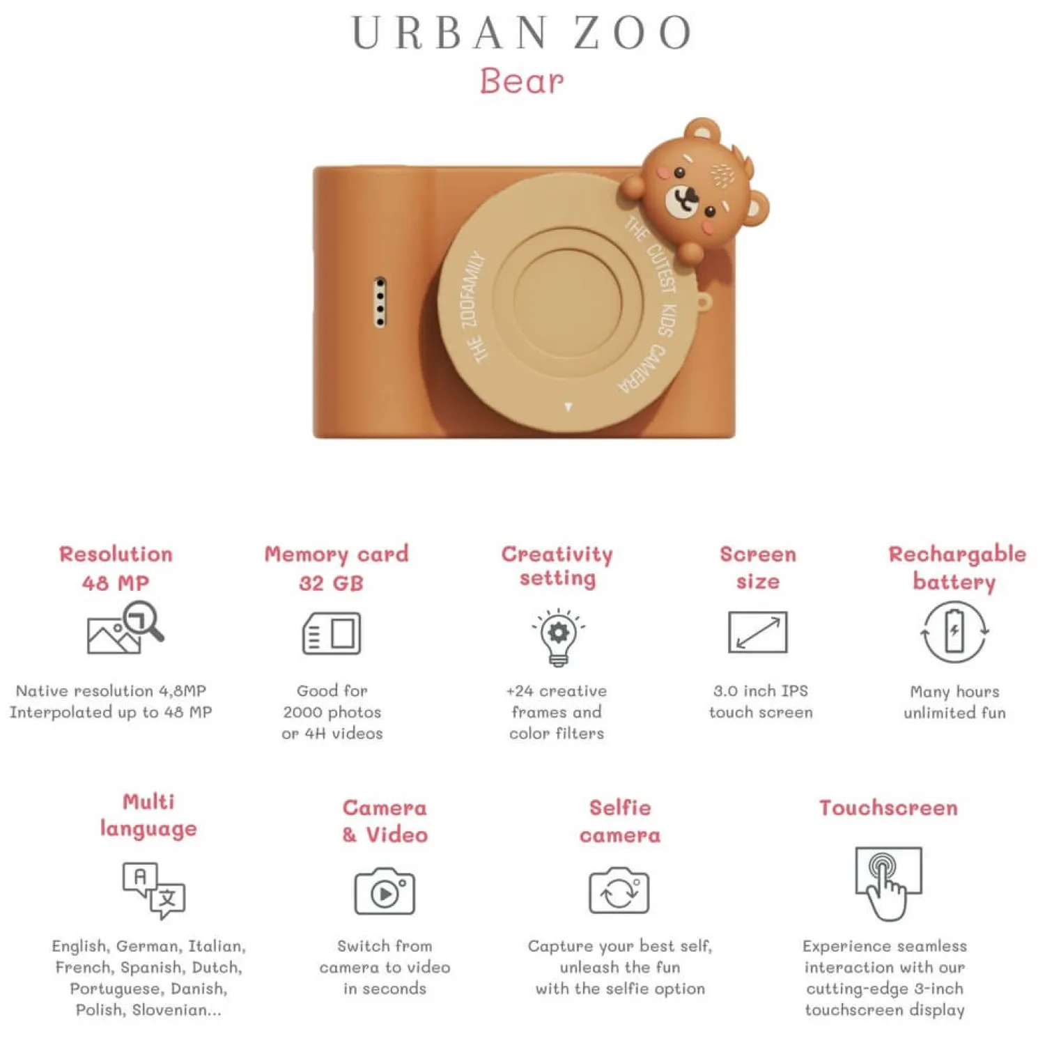 Idealne W Podróży|6 Lat+ | The Zoofamily Aparat cyfrowy dla dzieci Urban Zoo - Bear