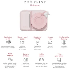 Idealne W Podróży|8 Lat+ | The Zoofamily Aparat cyfrowy z drukarką dla dzieci Zoo Print - Unicorn