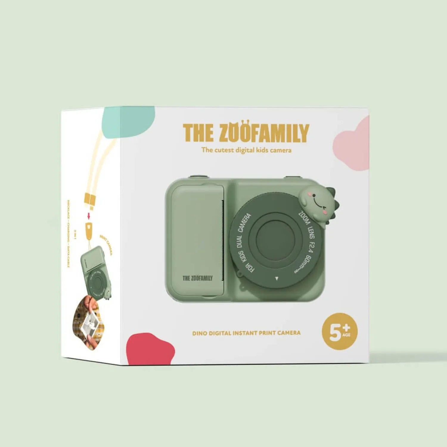 Idealne W Podróży|6 Lat+ | The Zoofamily Aparat cyfrowy z drukarką dla dzieci Zoo Print - Dino Green