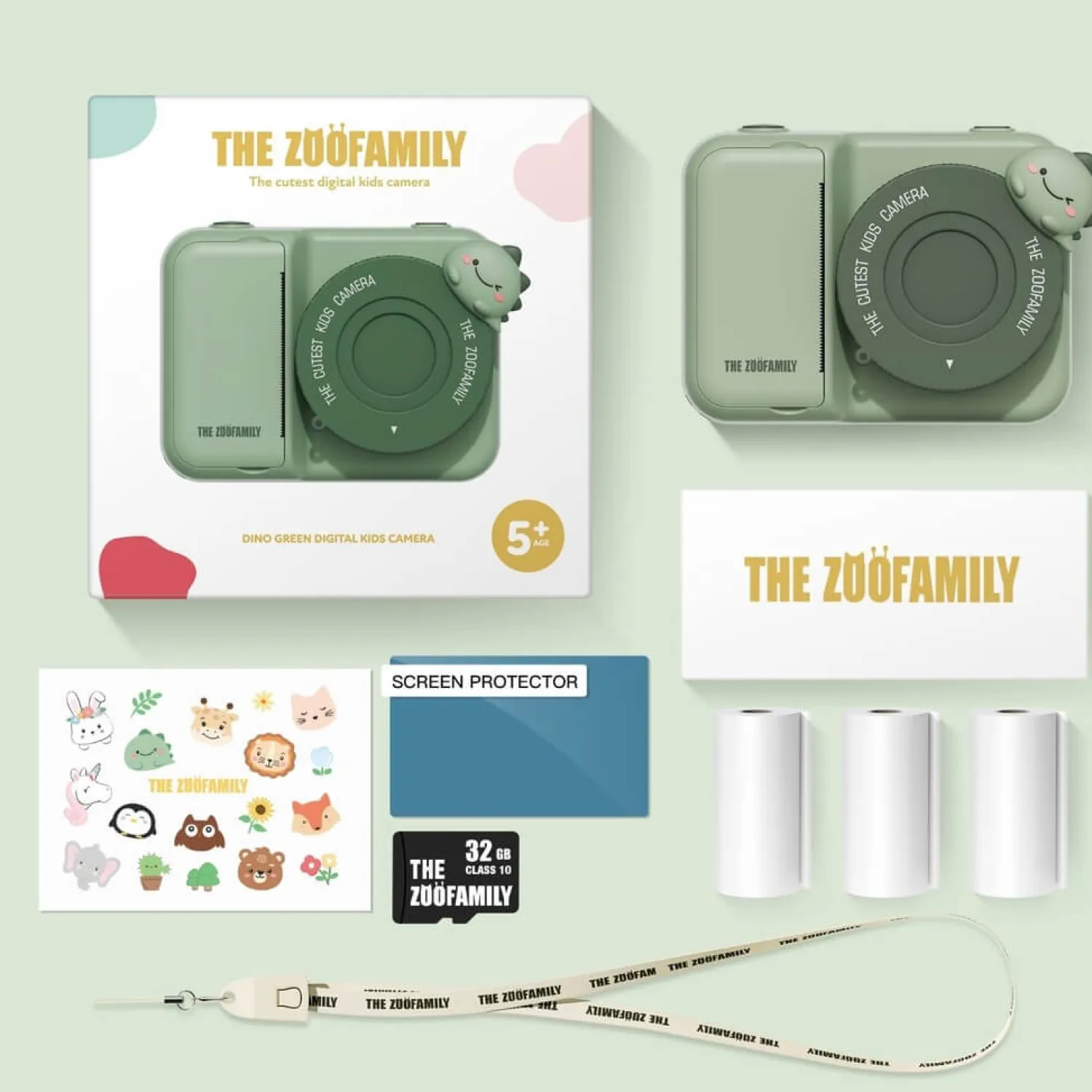 Idealne W Podróży|6 Lat+ | The Zoofamily Aparat cyfrowy z drukarką dla dzieci Zoo Print - Dino Green