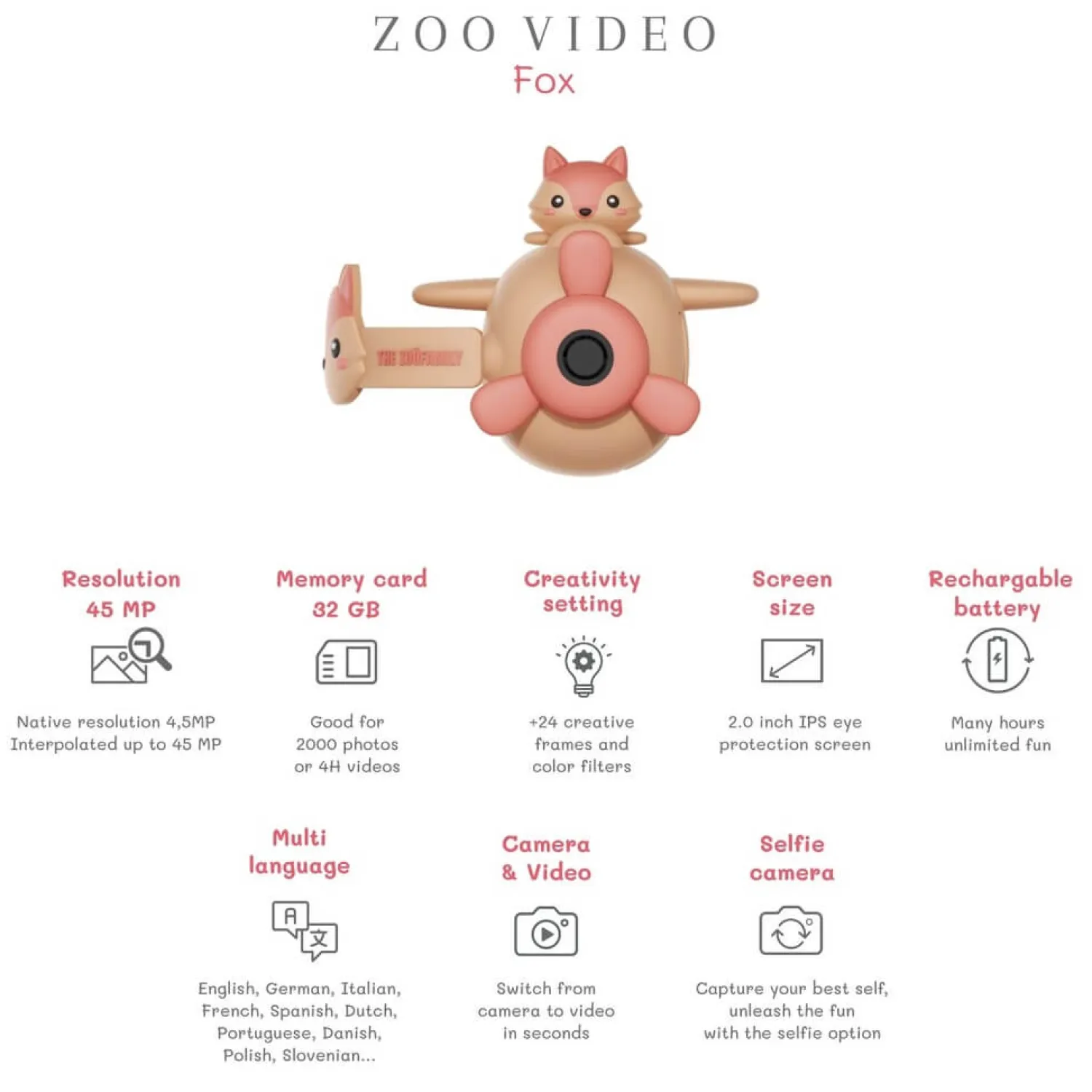 Idealne W Podróży|6 Lat+ | The Zoofamily Aparat cyfrowy z kamerą dla dzieci Zoo Video - Fox