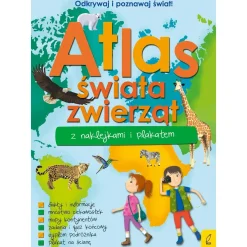 Atlas zwierząt świata z naklejkami i plakatem