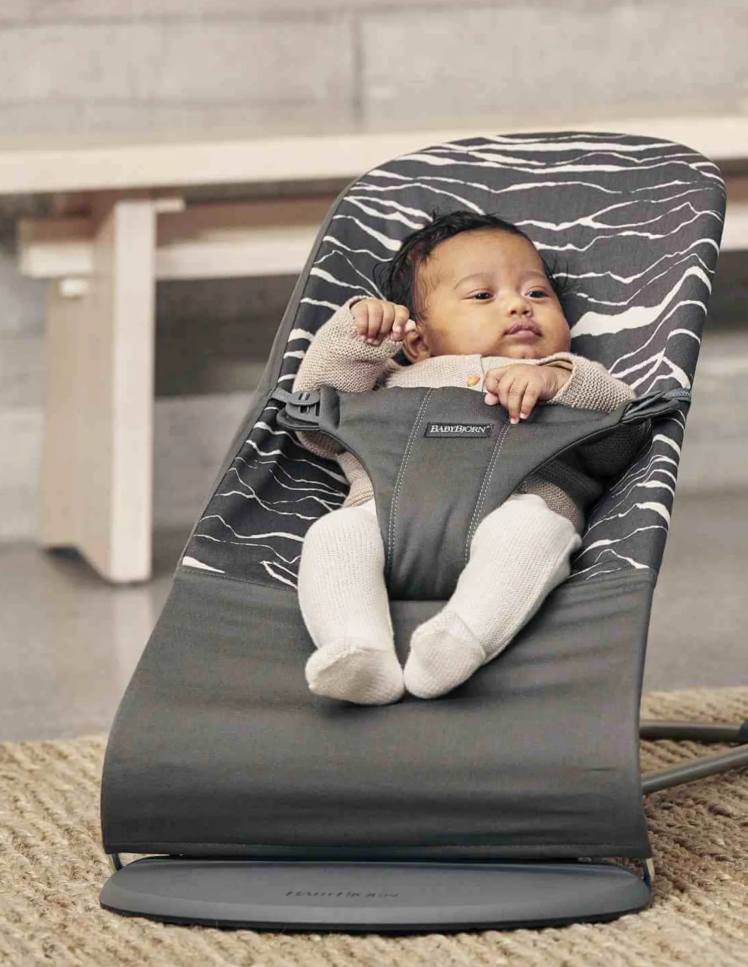 Bujaczki I Leżaczki|Foteliki I Pufy | BabyBjorn - leżaczek BLISS COTTON, Landscape Print, Antracyt