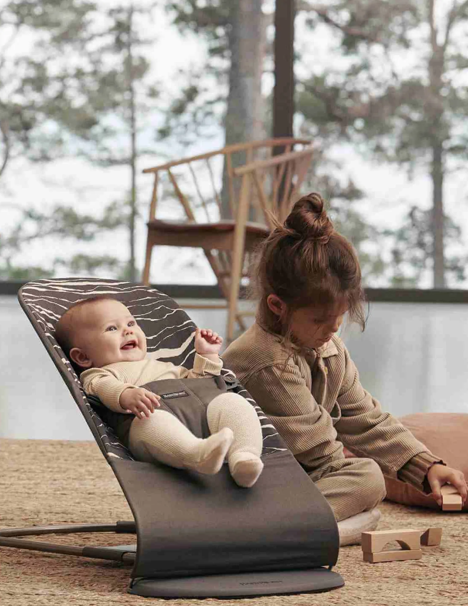 Bujaczki I Leżaczki|Foteliki I Pufy | BabyBjorn - leżaczek BLISS COTTON, Landscape Print, Antracyt