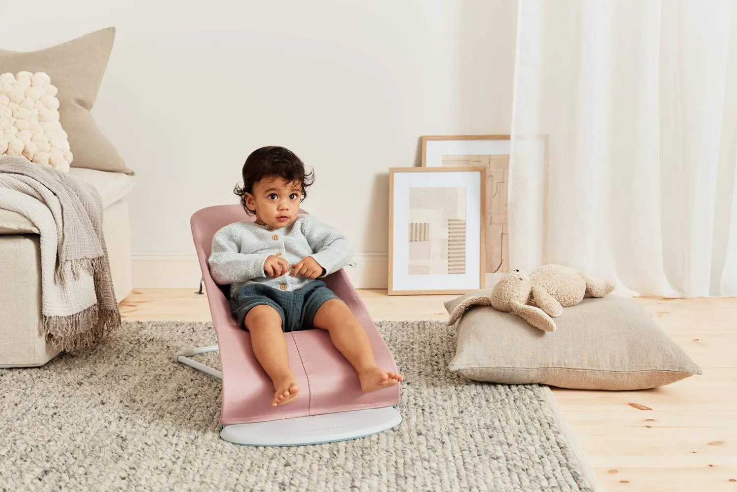 Bujaczki I Leżaczki|Foteliki I Pufy | BabyBjorn - leżaczek BLISS WOVEN, Petal Quilt, Dusty Pink