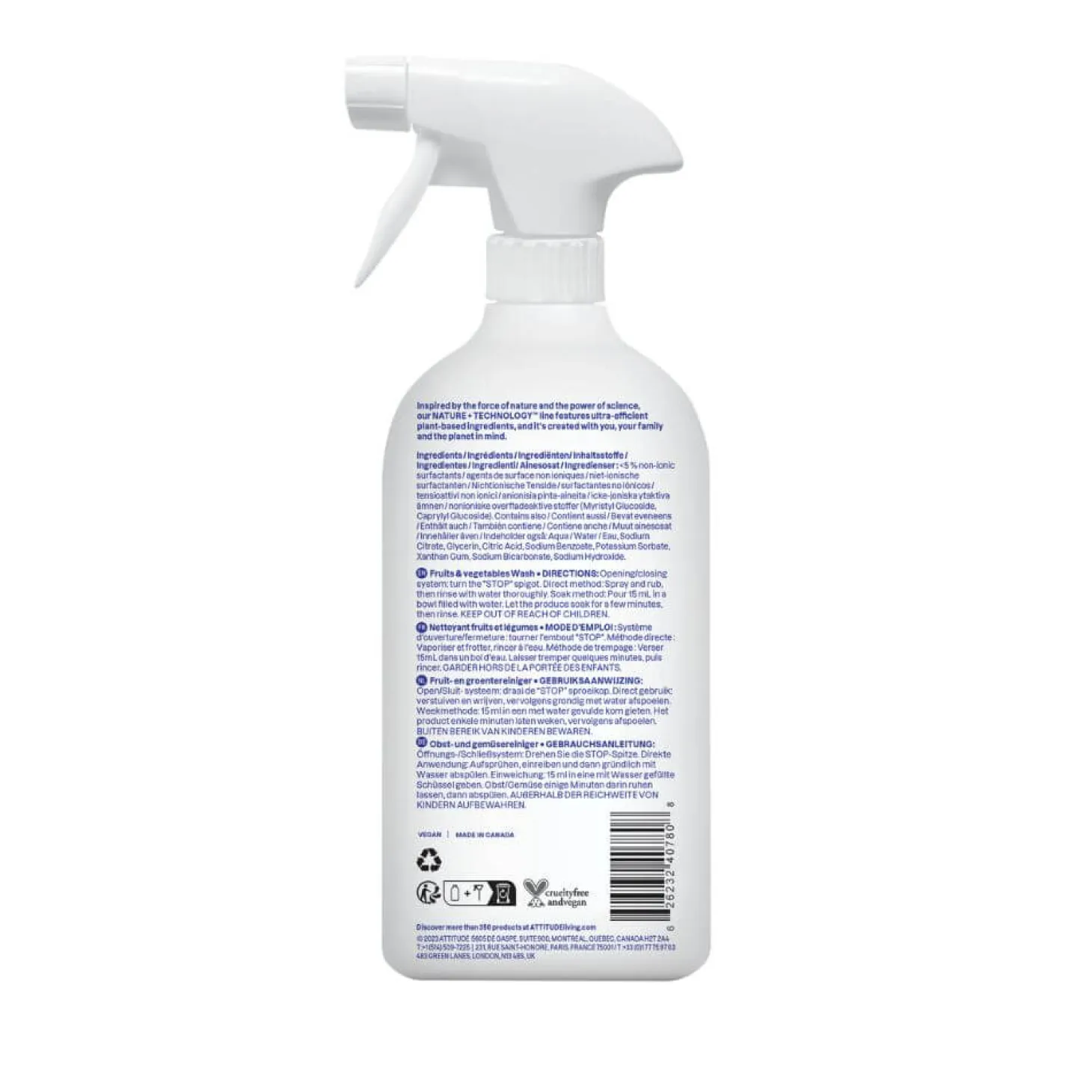 Bezzapachowy spray do mycia owoców i warzyw, 800 ml