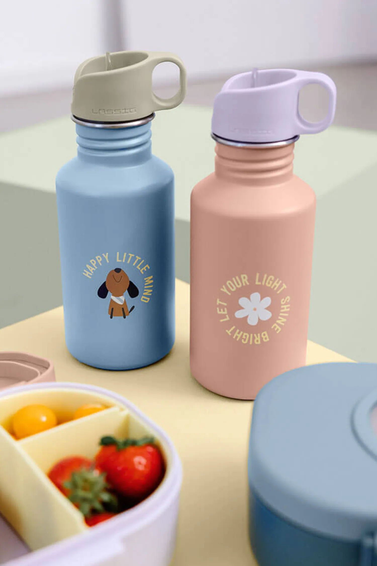 Bidony I Butelki|Bidony I Butelki | Lassig Bidon ze stali nierdzewnej z ustnikiem i uchwytem 500 ml Pattern Party rose & lilac