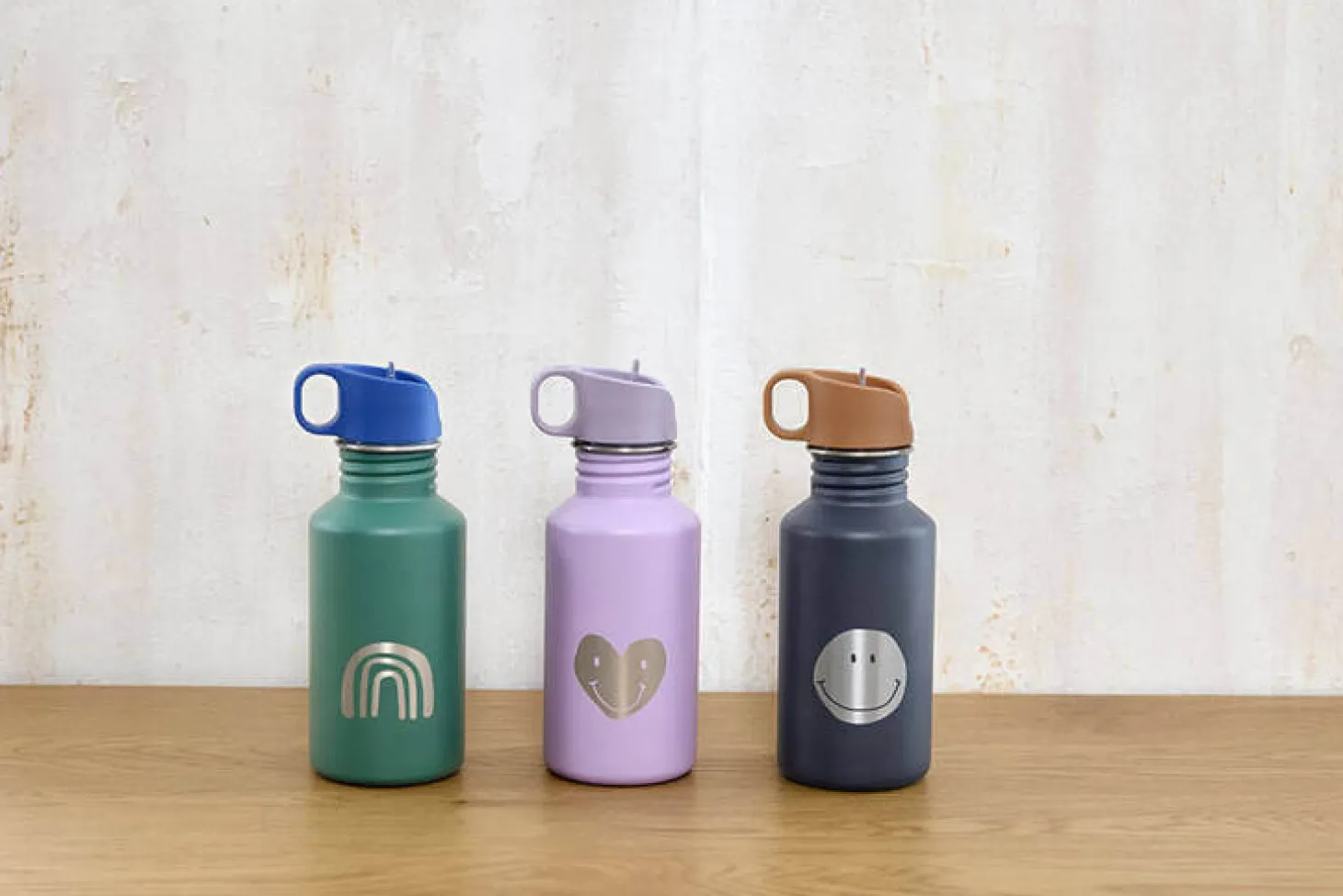 Bidon ze stali nierdzewnej z ustnikiem i uchwytem Little Gang, 500 ml - Rainbow green