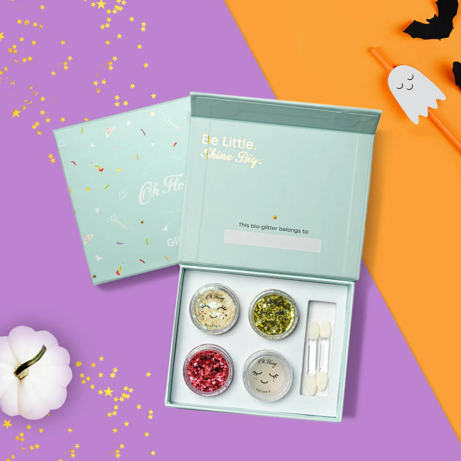 Naturalne Kosmetyki | Oh Flossy Brokatowy zestaw do malowania twarzy SPARKLY, bio brokat, roślinna formuła