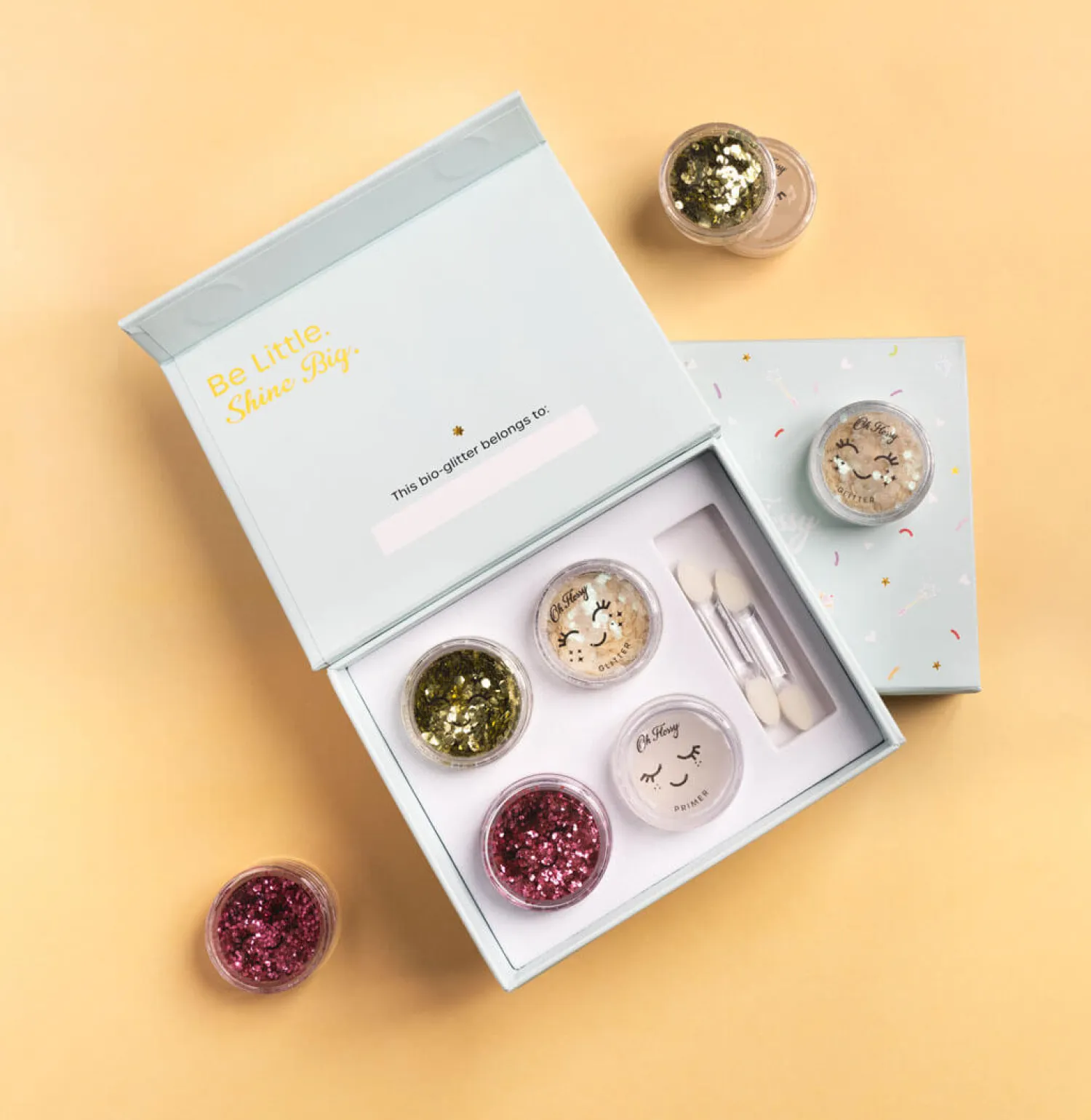 Naturalne Kosmetyki | Oh Flossy Brokatowy zestaw do malowania twarzy SPARKLY, bio brokat, roślinna formuła