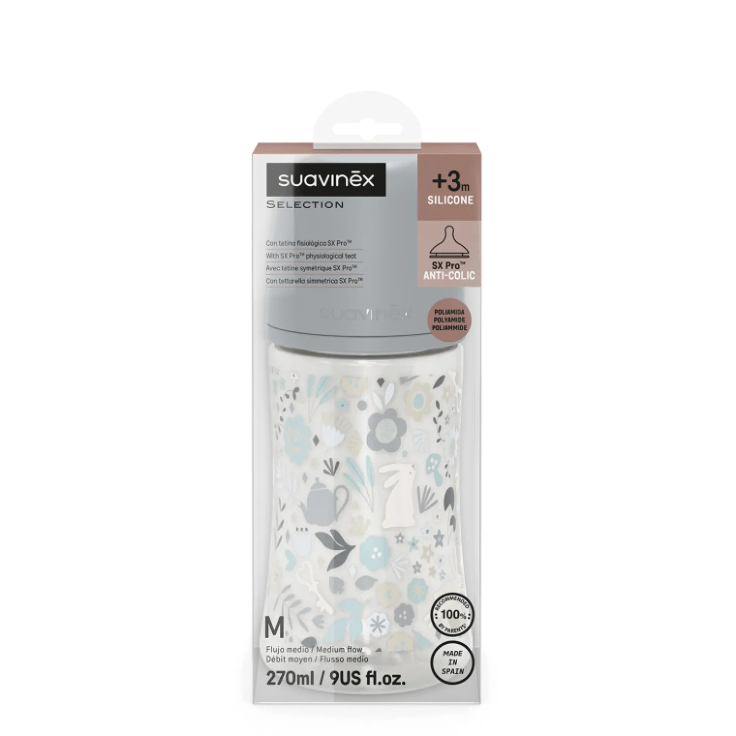 Butelka 270 ml ze smoczkiem fizjologicznym SX Pro o średnim przepływie - niebieska liberty Wonderland