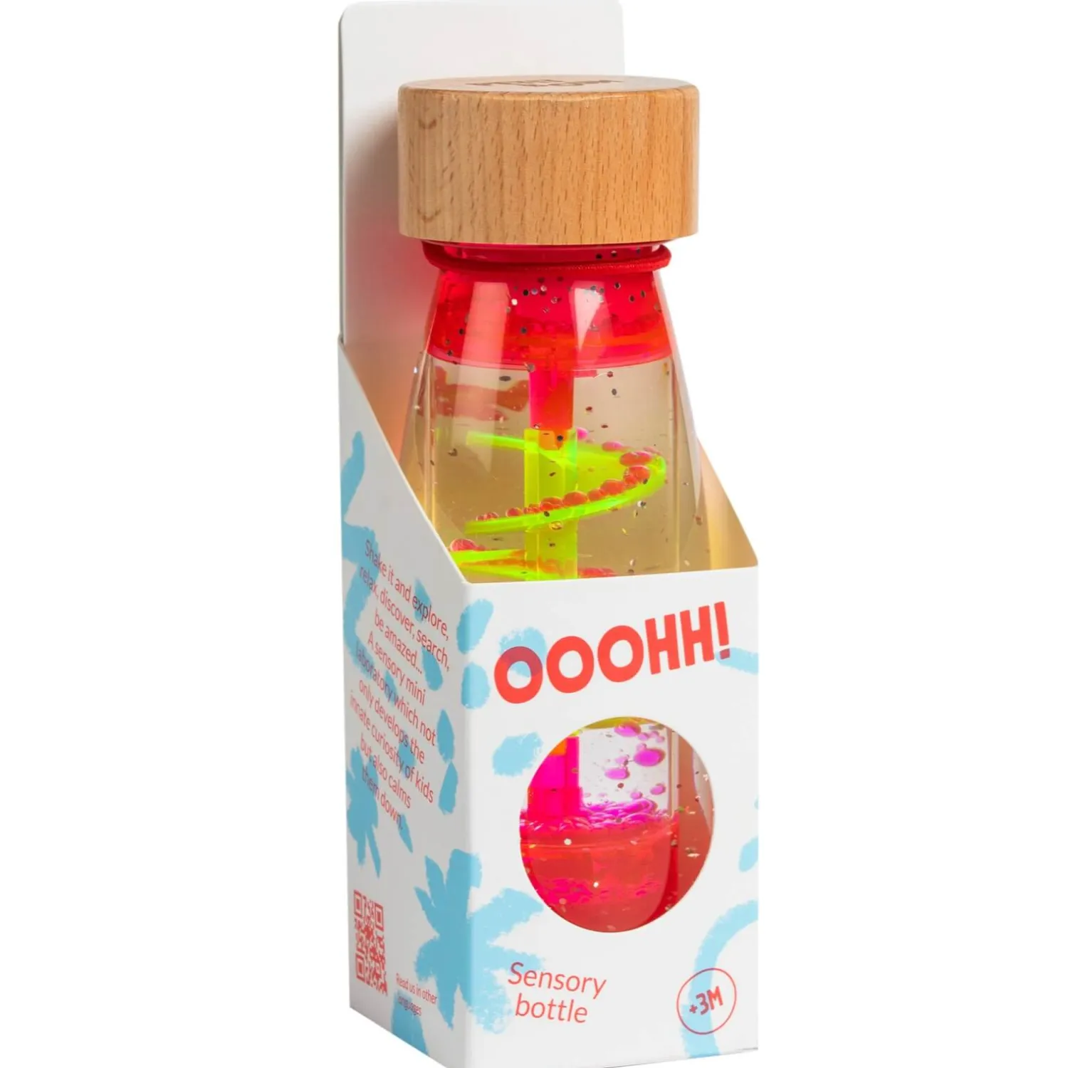 Idealne W Podróży|12M+ | Petit Boum Butelka sensoryczna dwufazowa MOVE SPIRALA różowa