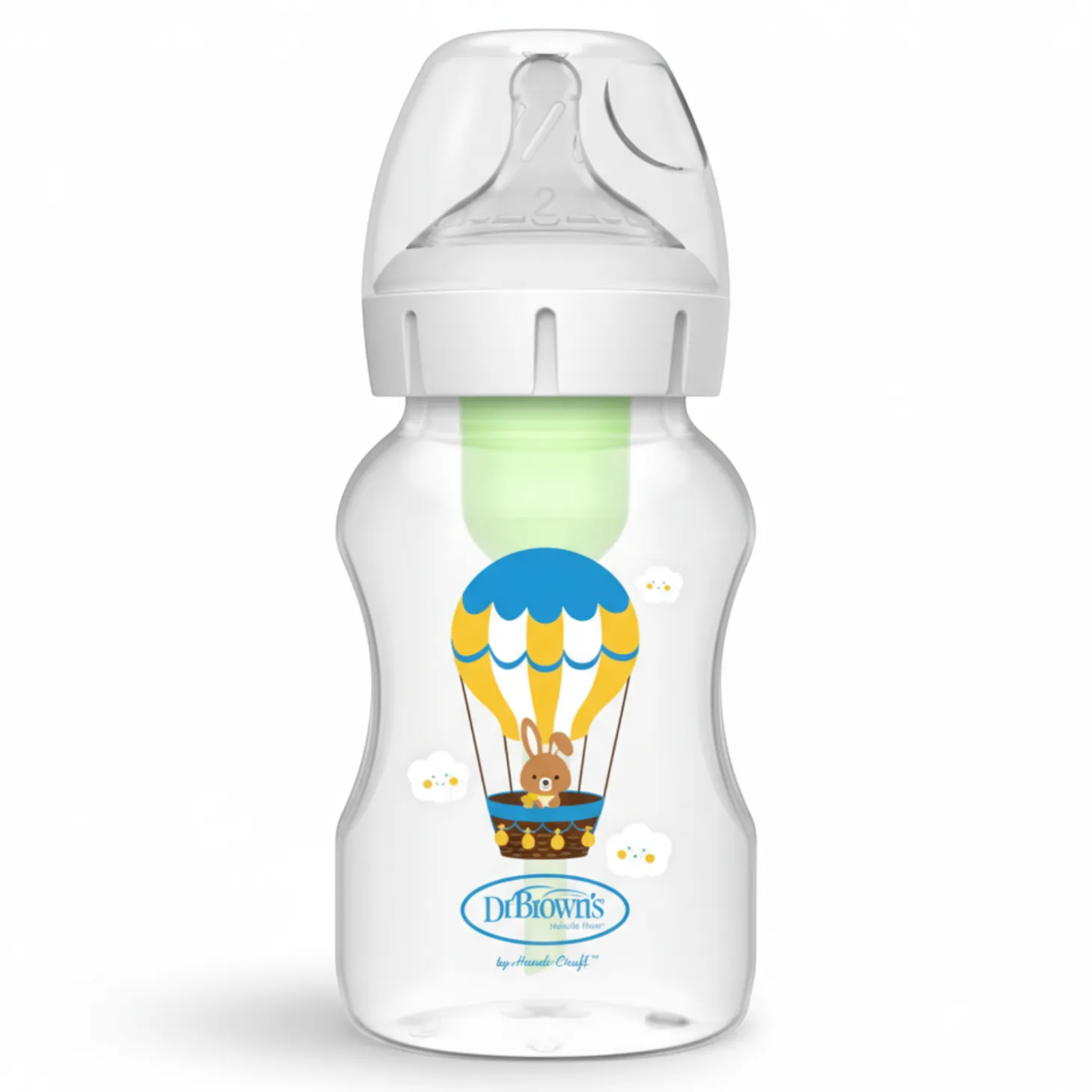 Butelka szeroka szyjka Options+ ze smoczkiem 3m+, 330 ml, królik z balonami
