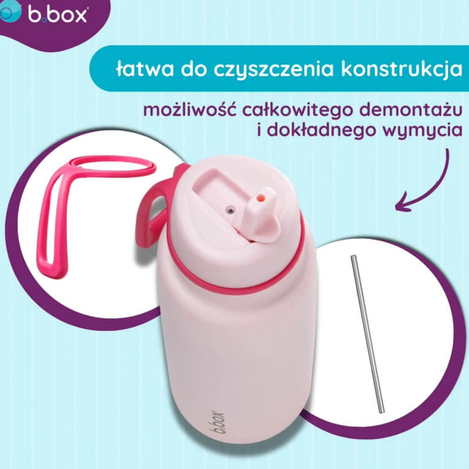Bidony I Butelki|Butelki I Bidony | b.box Butelka termiczna ze składanym ustnikiem, termos ze stali nierdzewnej - Pink Paradise, 1l