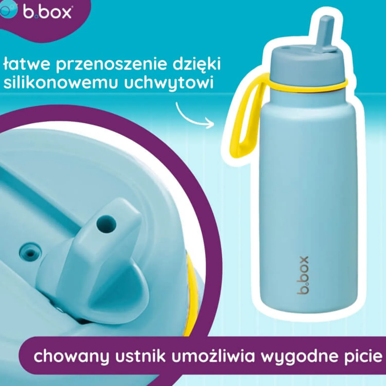 Bidony I Butelki|Butelki I Bidony | b.box Butelka termiczna ze składanym ustnikiem, termos ze stali nierdzewnej - Pool Side, 1l