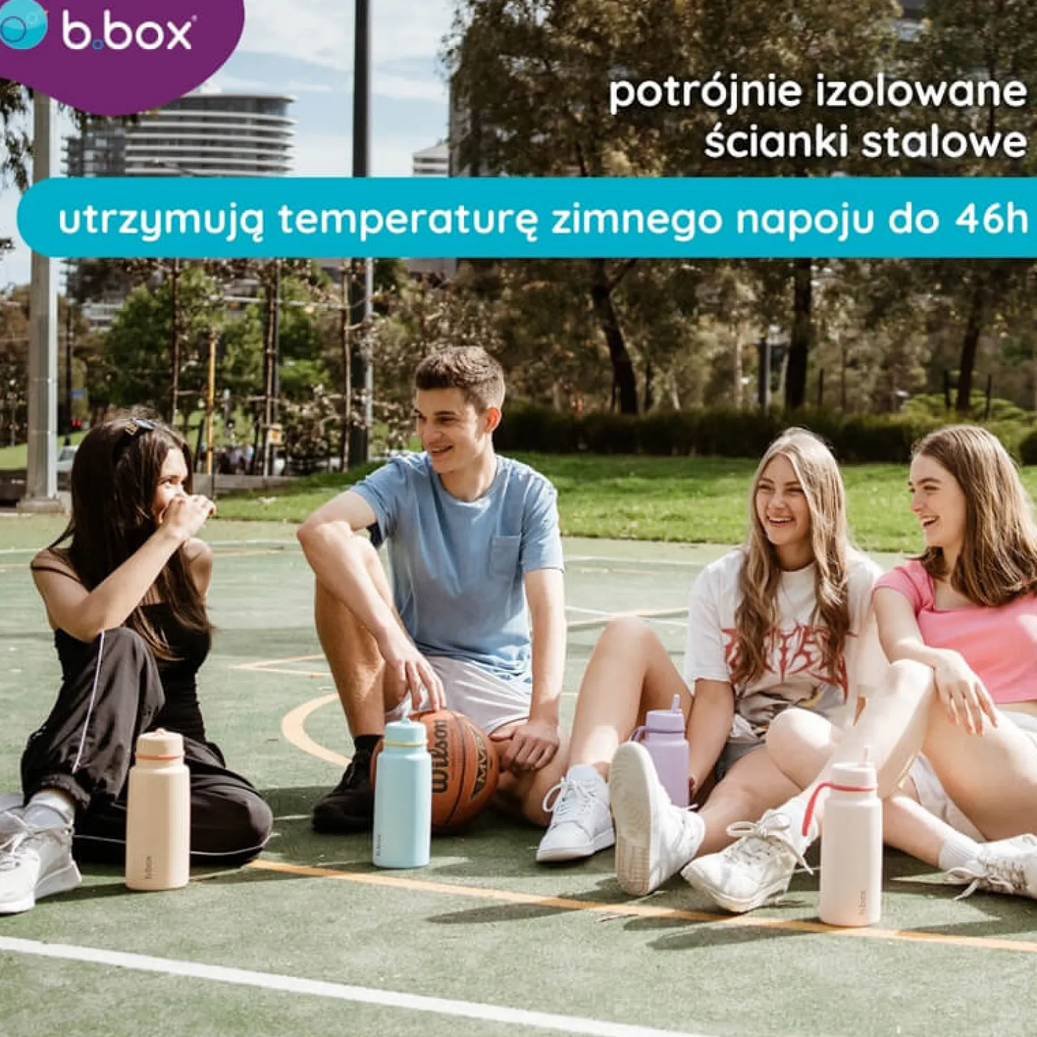 Bidony I Butelki|Butelki I Bidony | b.box Butelka termiczna ze składanym ustnikiem, termos ze stali nierdzewnej - Pool Side, 1l