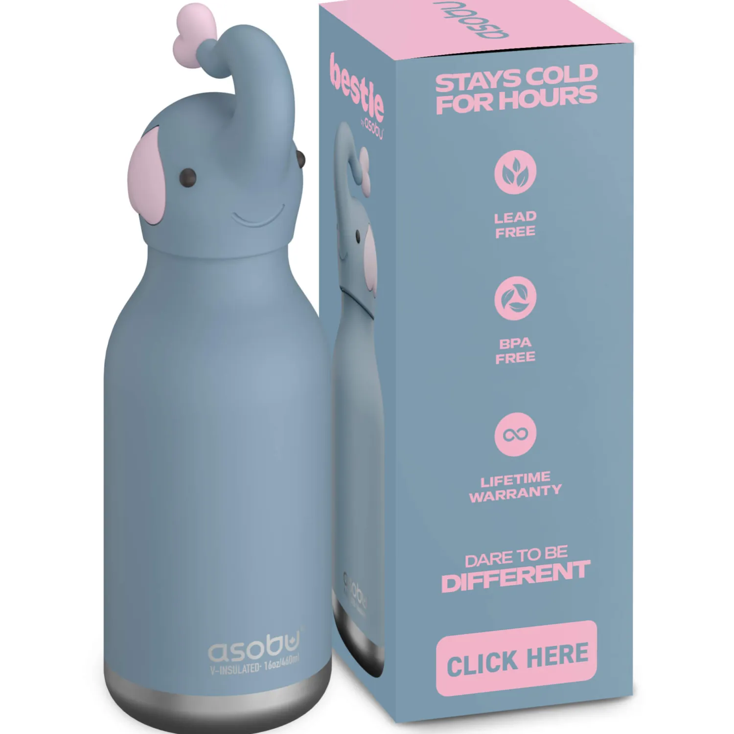 Bidony I Butelki|Bidony I Butelki | Asobu Butelka termiczna ze słomką Bestie, 460 ml - Słoń
