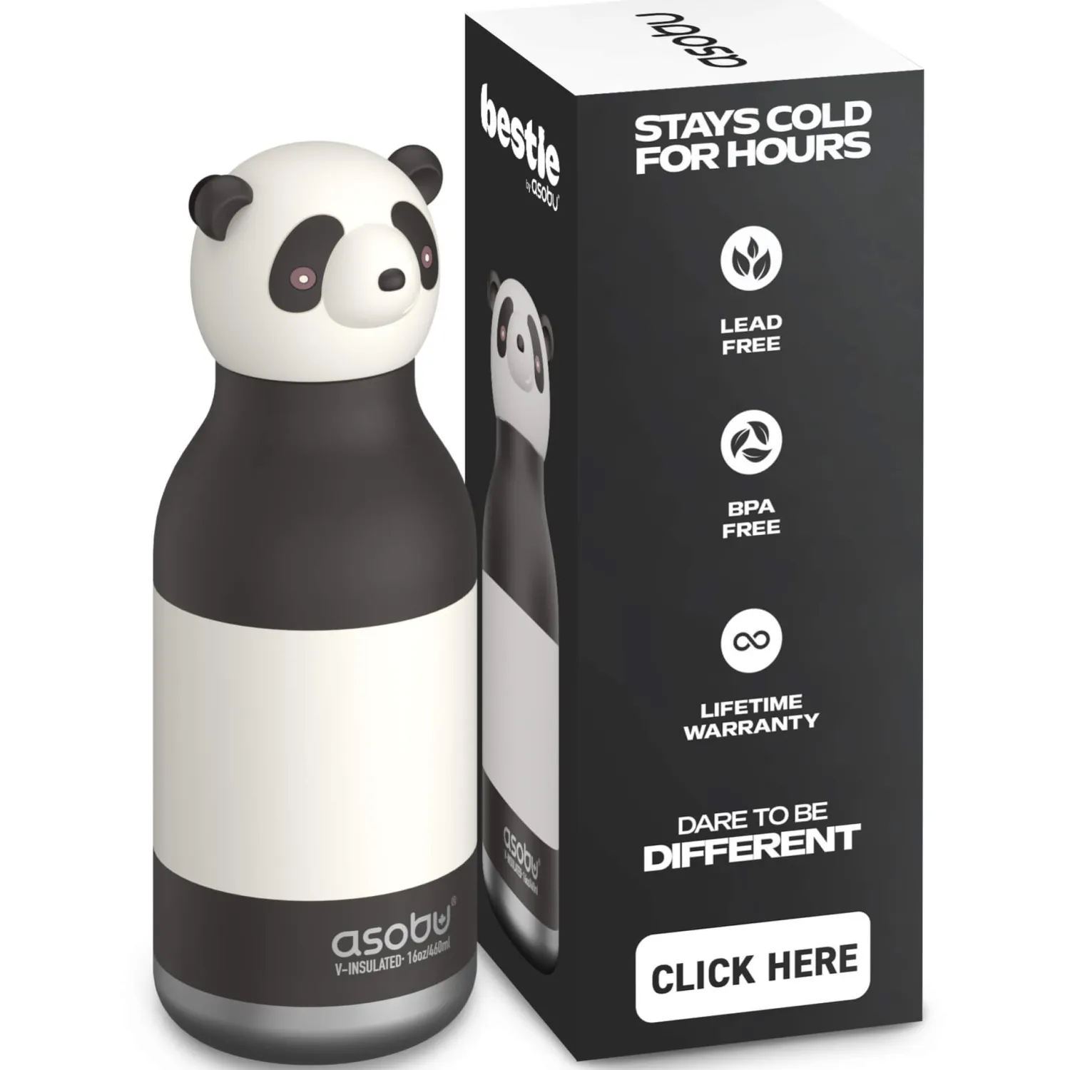 Bidony I Butelki|Bidony I Butelki | Asobu Butelka termiczna ze słomką Bestie, 460 ml - Panda