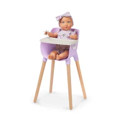 2 Lata +|Akcesoria Dla Lalek | LullaBaby Combo dla lalki niemowlaka – krzesełko do karmienia, kojec i spacerówka, wersja fioletowa