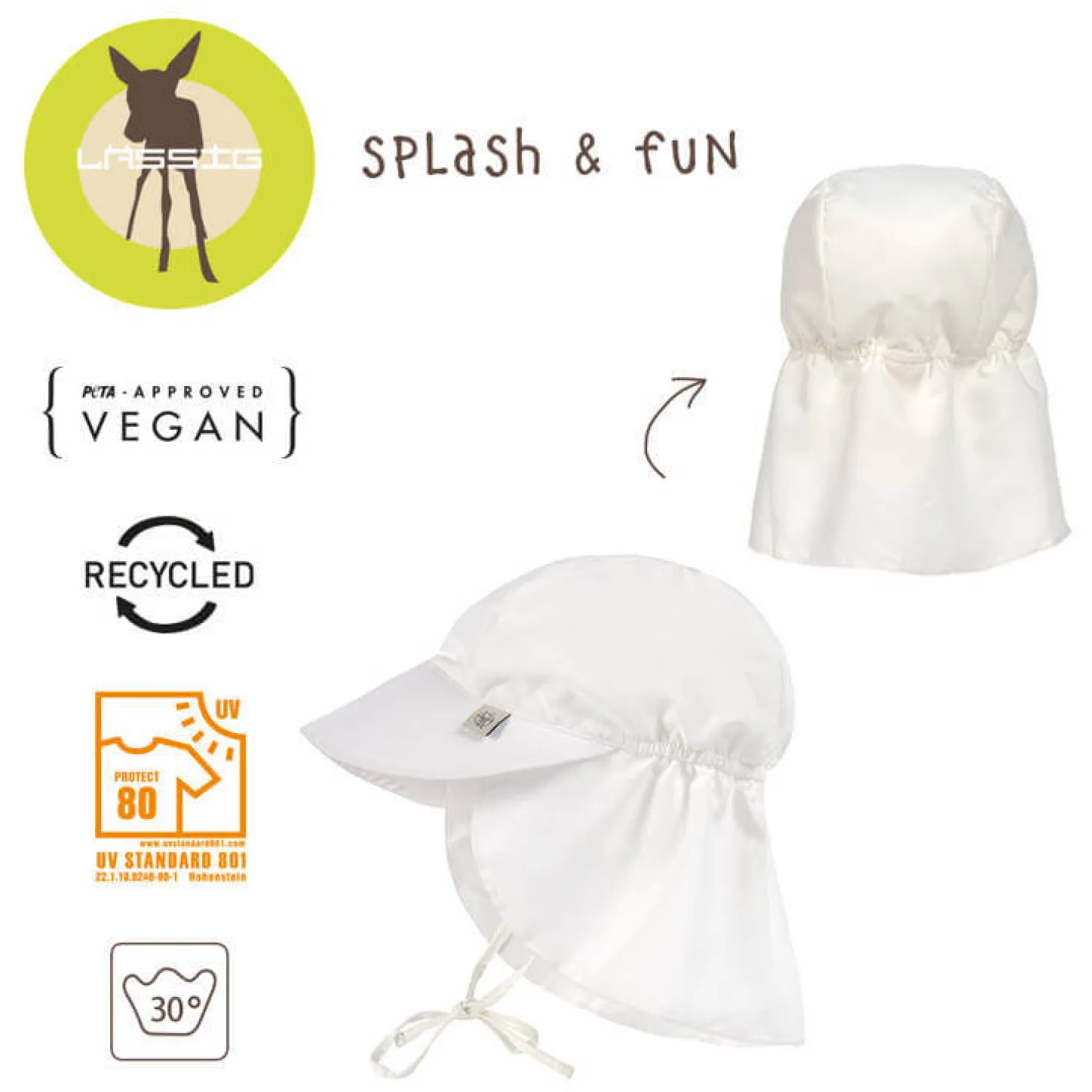 Czapka przeciwsłoneczna z daszkiem i osłoną karku UV80 Splash & Fun Fale nature