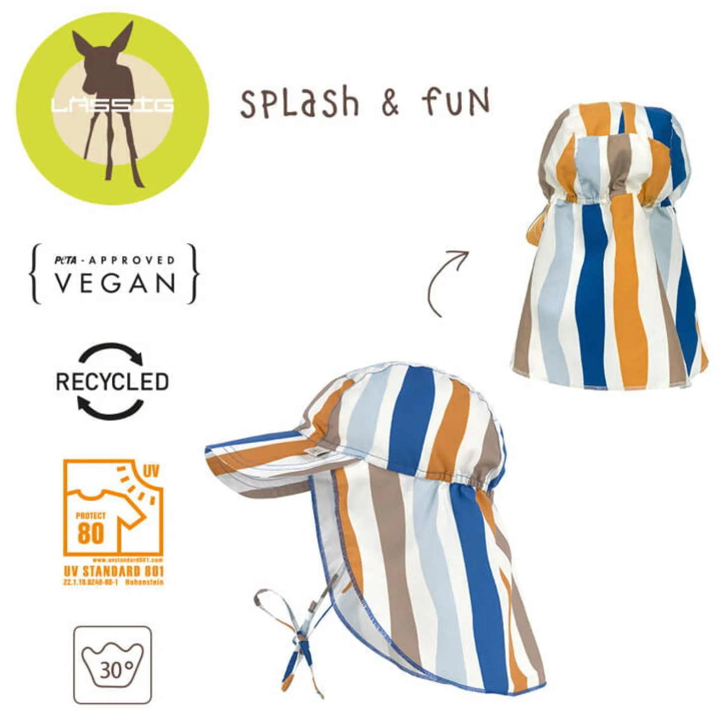 Czapka przeciwsłoneczna z daszkiem i osłoną karku UV80 Splash & Fun Fale blue-nature