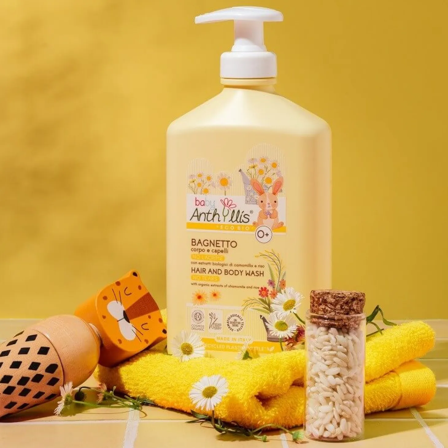 Delikatny bio płyn do kąpieli i szampon 2w1, BEZ ŁEZ, z organicznym rumiankiem i proteinami ryżu, 500 ml