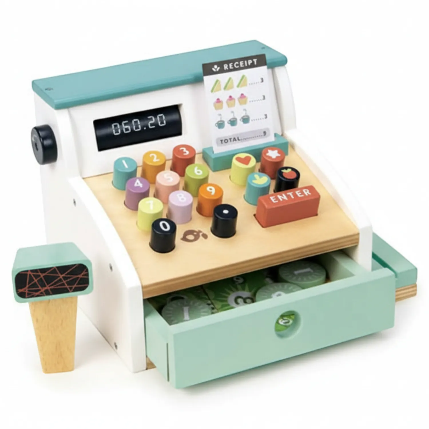 6 Lat+|3 Lata + | Tender Leaf Toys Drewniana kasa sklepowa ze skanerem