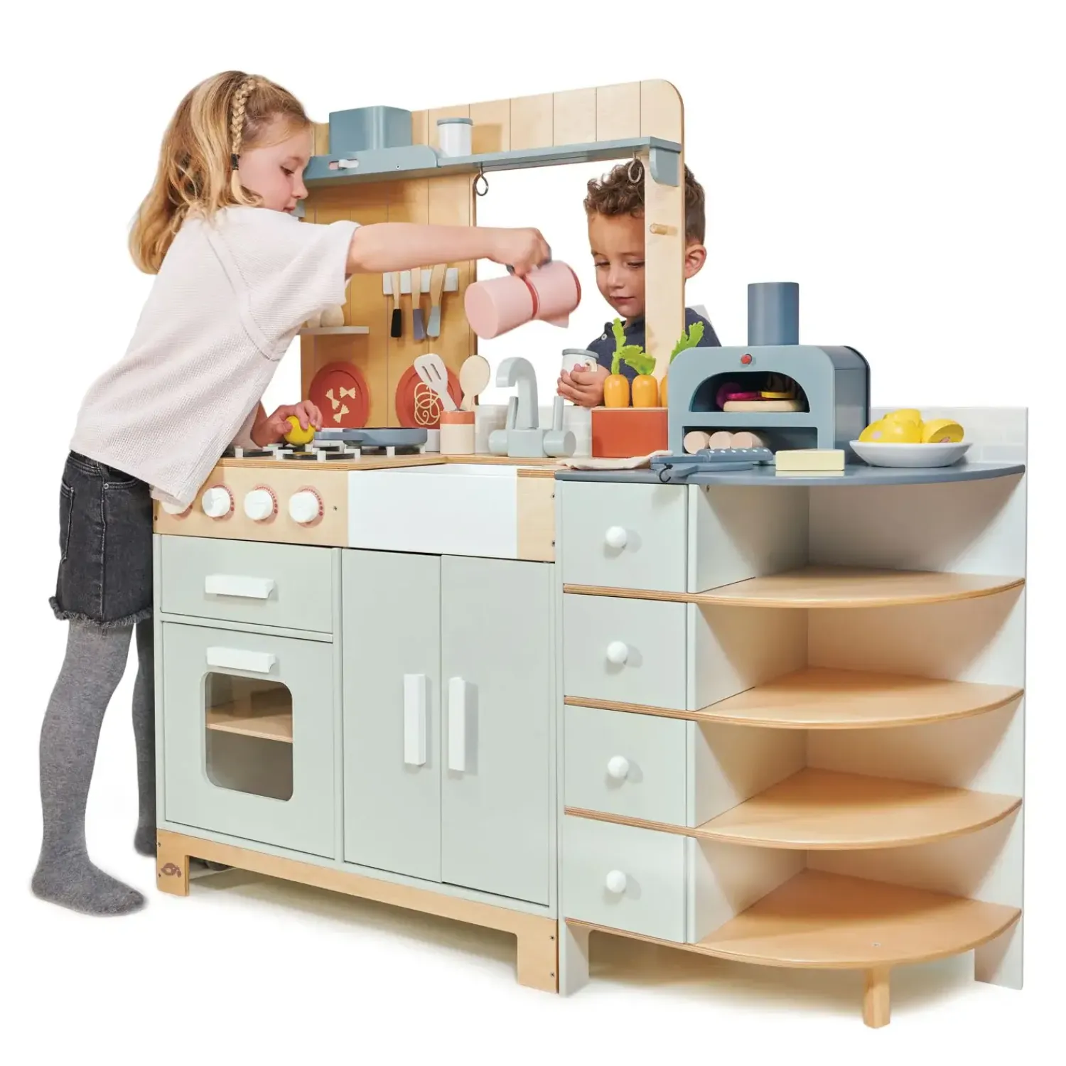 2 Lata +|Drewniane | Tender Leaf Toys Drewniana kuchnia XXL z piekarnikiem La Fiamma Grand Kitchen