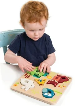 12M+|2 Lata + | Tender Leaf Toys Drewniana układanka sensoryczna - Zwierzęta na łące