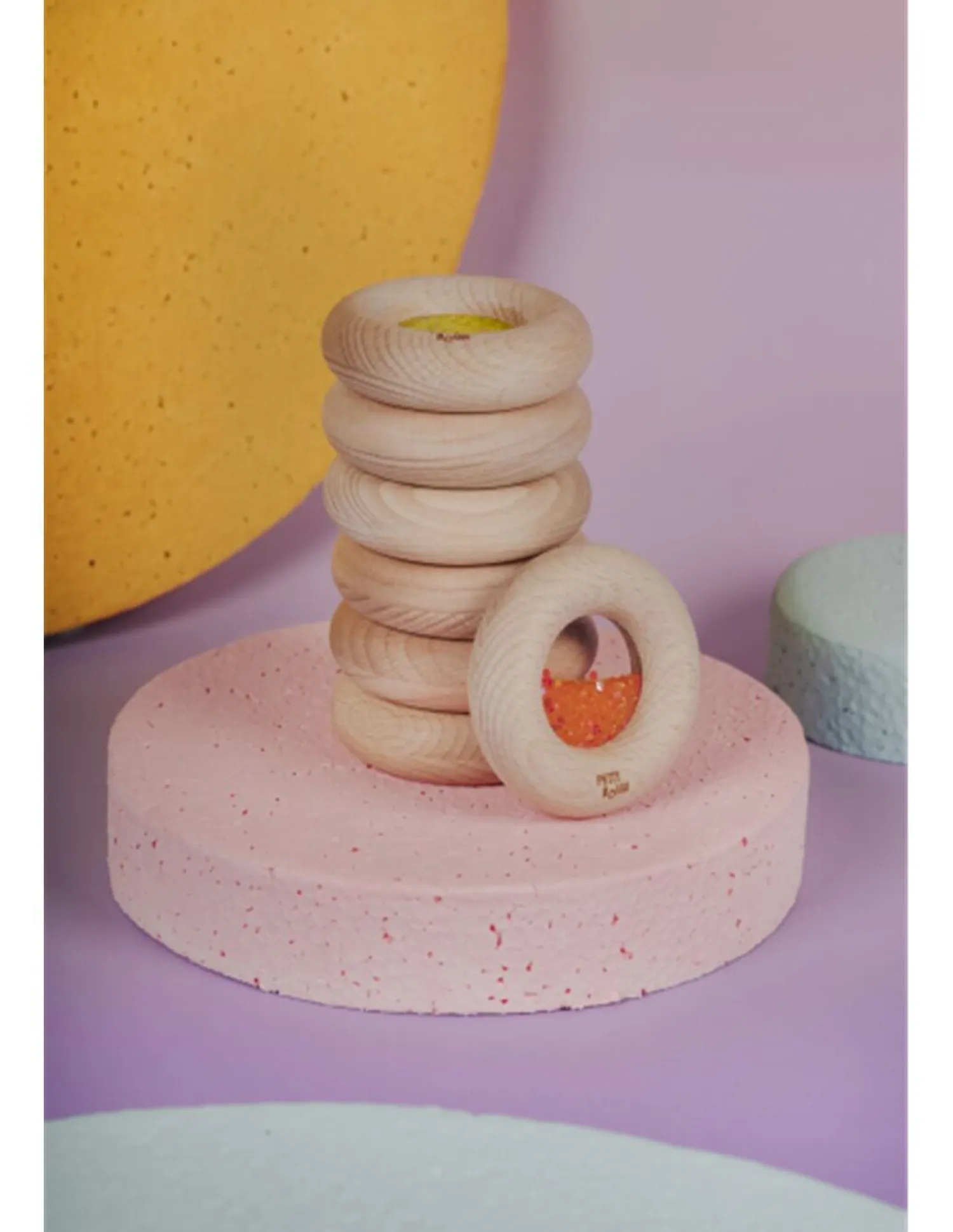 12M+|Sensoryczne | Petit Boum Drewniana zabawka sensoryczna Donut Calm - turkusowy