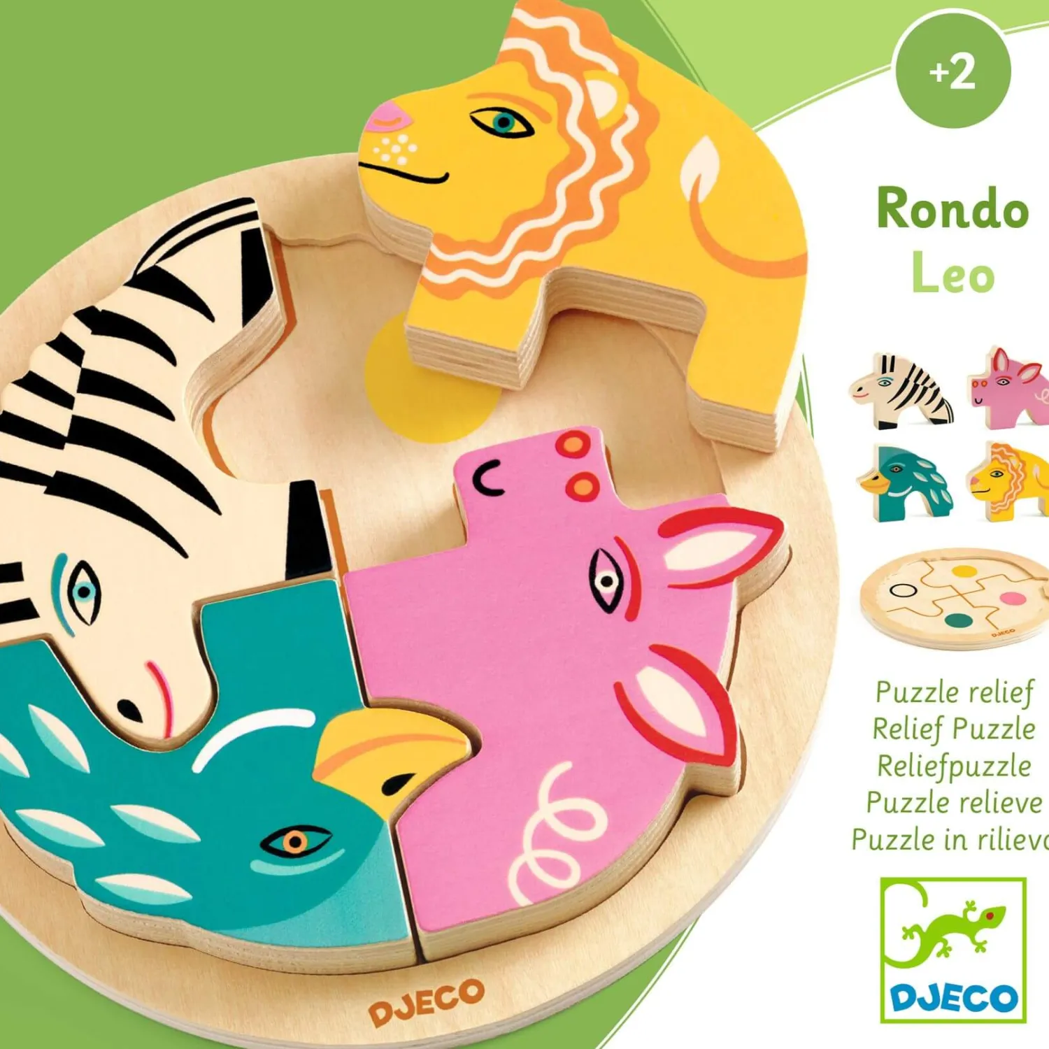 2 Lata +|Puzzle | Djeco Drewniane okrągłe puzzle RONDO LEO
