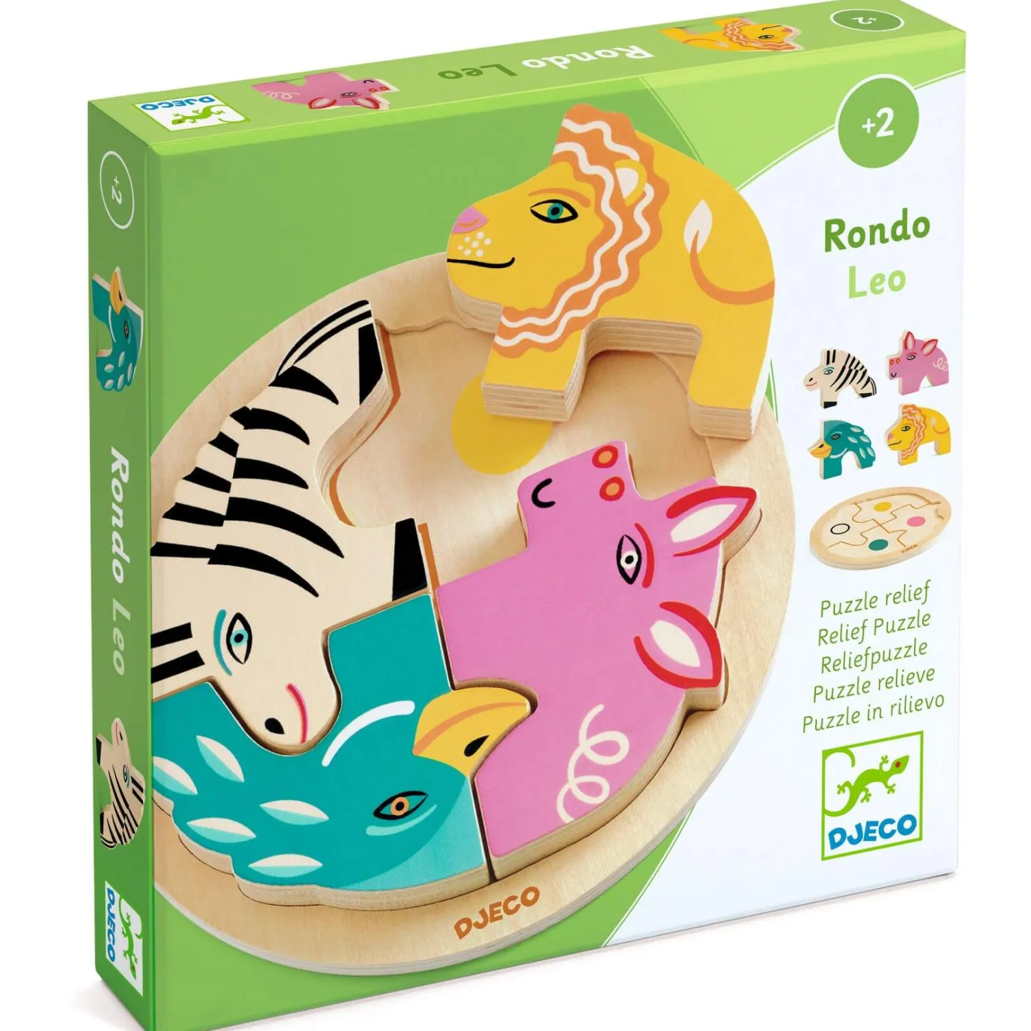 2 Lata +|Puzzle | Djeco Drewniane okrągłe puzzle RONDO LEO