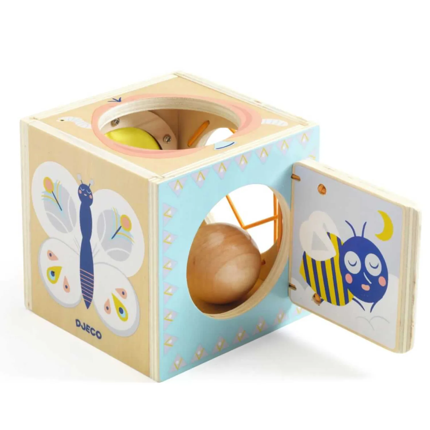 12M+|Aktywizujące | Djeco Drewniane pudełko sensoryczne BABYBOX