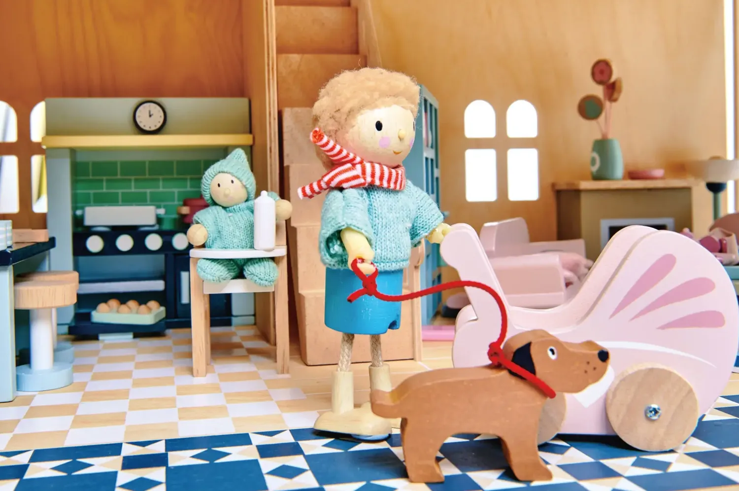 2 Lata +|Akcesoria Dla Lalek | Tender Leaf Toys Drewniany czteropiętrowy domek dla lalek