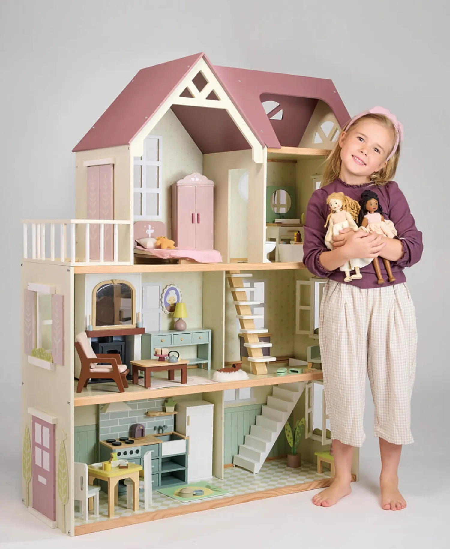 Akcesoria Dla Lalek|Drewniane | Tender Leaf Toys Drewniany domek XXL z wyposażeniem, Mulberry Mansion