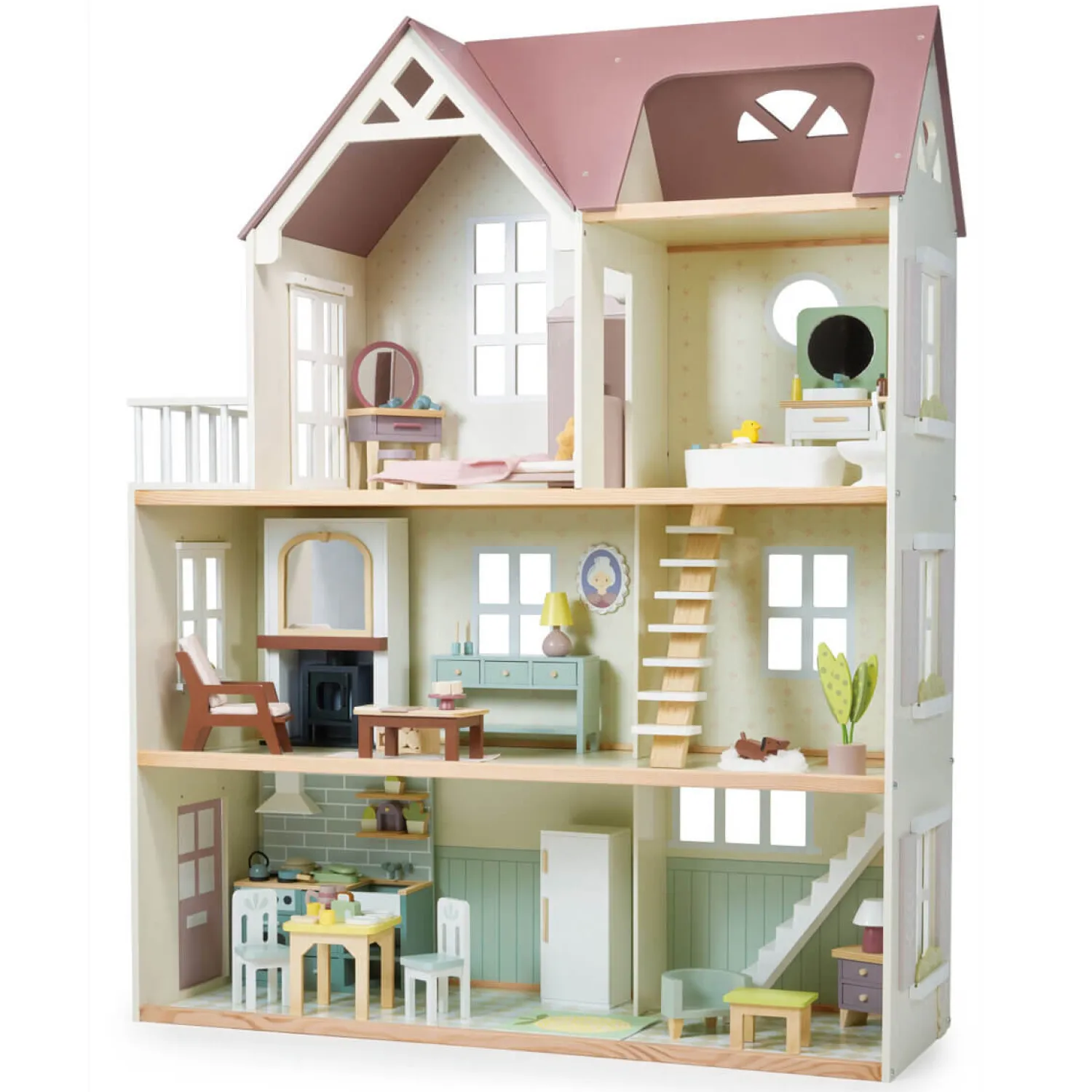 Akcesoria Dla Lalek|Drewniane | Tender Leaf Toys Drewniany domek XXL z wyposażeniem, Mulberry Mansion