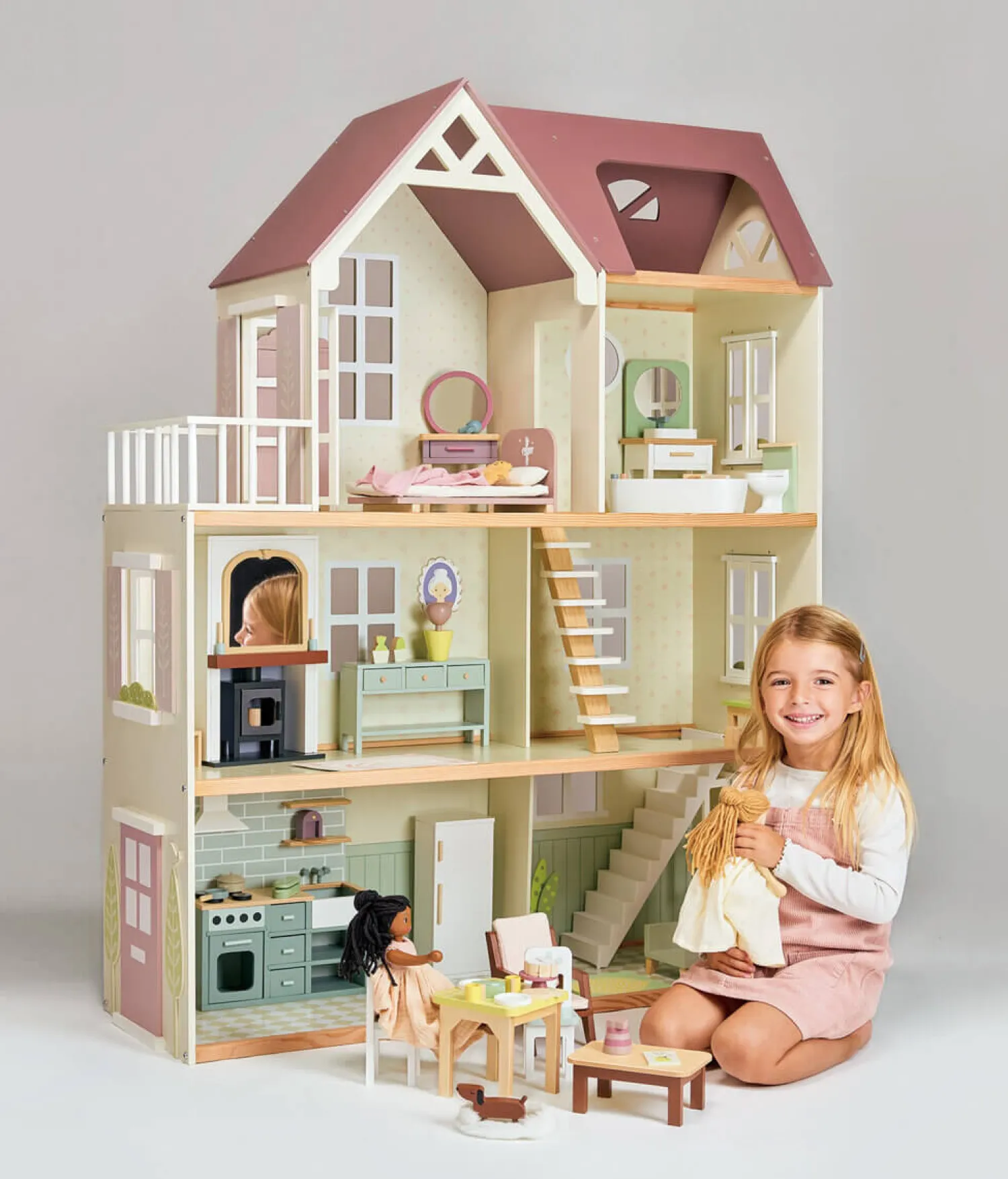 Akcesoria Dla Lalek|Drewniane | Tender Leaf Toys Drewniany domek XXL z wyposażeniem, Mulberry Mansion