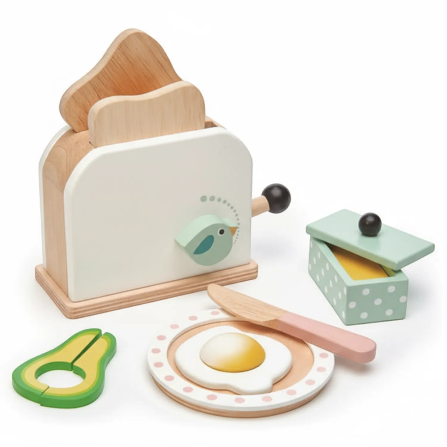 Odgrywanie Ról|Drewniane | Tender Leaf Toys Drewniany toster z zestawem śniadaniowym, Mini Chef