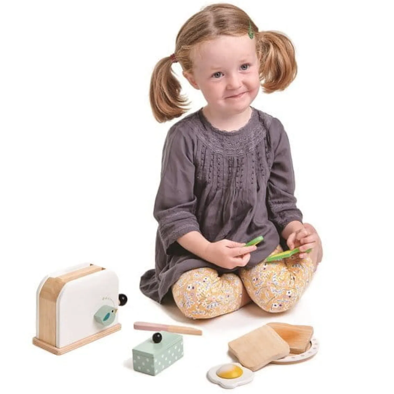 Odgrywanie Ról|Drewniane | Tender Leaf Toys Drewniany toster z zestawem śniadaniowym, Mini Chef