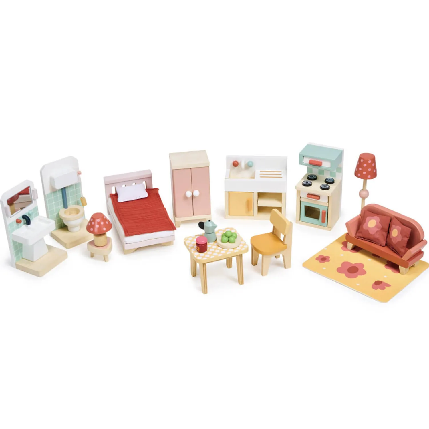 3 Lata +|2 Lata + | Tender Leaf Toys Drewniany trzypiętrowy domek dla lalek z wyposażeniem - Foxtail Villa
