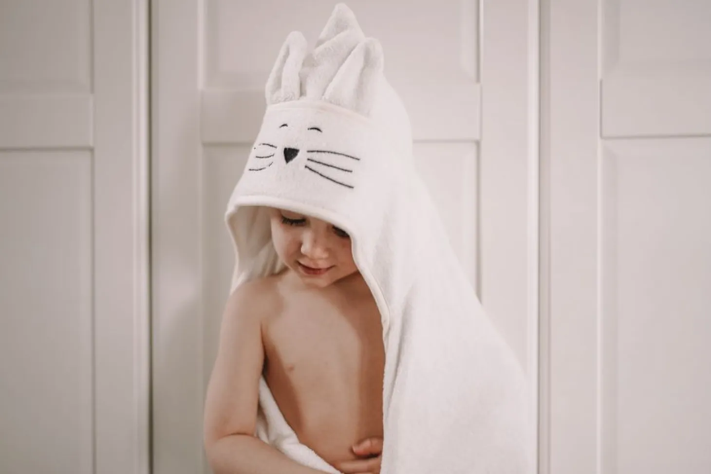 Duży bambusowy ręcznik cream - cat