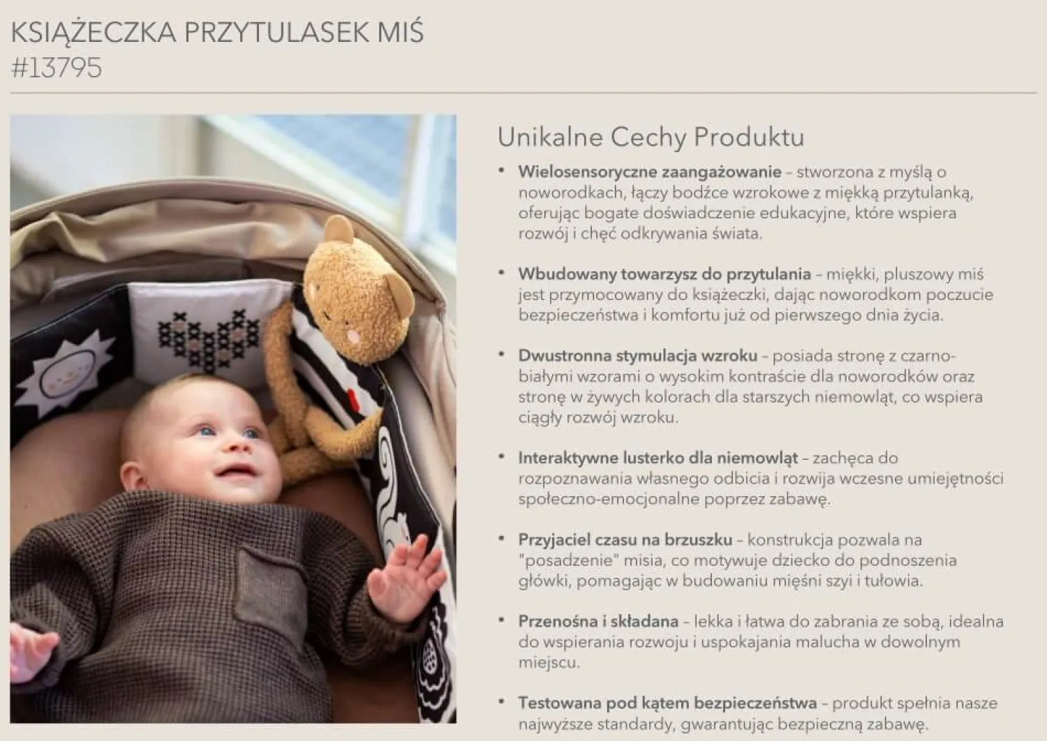 Kontrastowe|Aktywizujące | Taf Toys Dwustronna książeczka sensoryczna - przytulny miś
