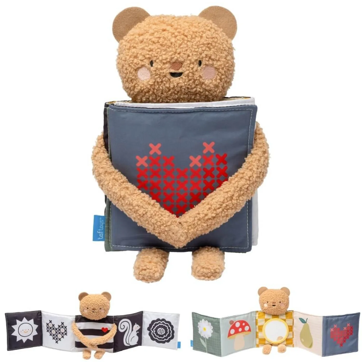 Kontrastowe|Aktywizujące | Taf Toys Dwustronna książeczka sensoryczna - przytulny miś