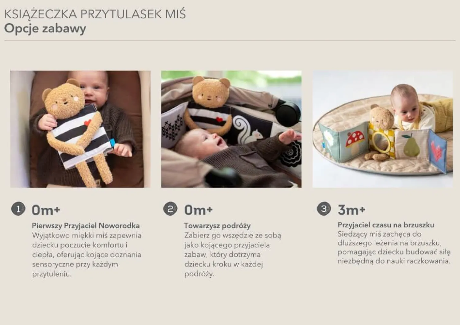 Kontrastowe|Aktywizujące | Taf Toys Dwustronna książeczka sensoryczna - przytulny miś
