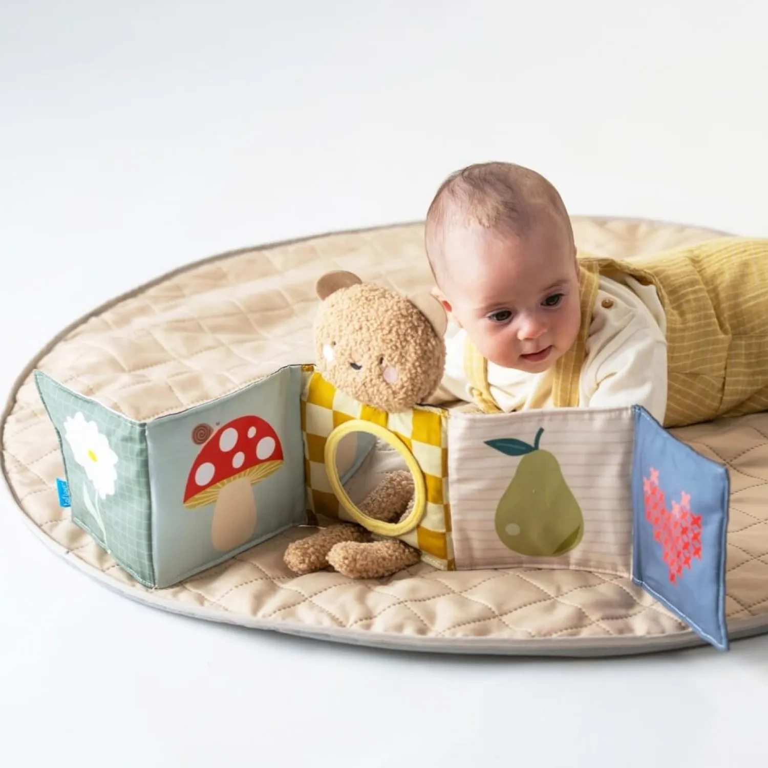 Kontrastowe|Aktywizujące | Taf Toys Dwustronna książeczka sensoryczna - przytulny miś