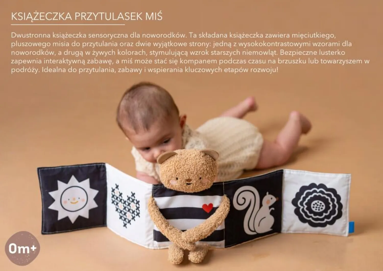 Kontrastowe|Aktywizujące | Taf Toys Dwustronna książeczka sensoryczna - przytulny miś