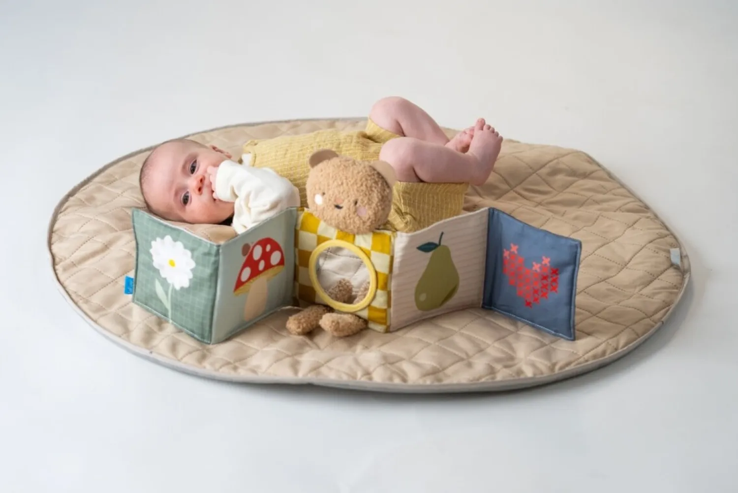 Kontrastowe|Aktywizujące | Taf Toys Dwustronna książeczka sensoryczna - przytulny miś