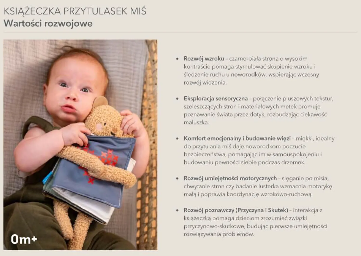 Kontrastowe|Aktywizujące | Taf Toys Dwustronna książeczka sensoryczna - przytulny miś
