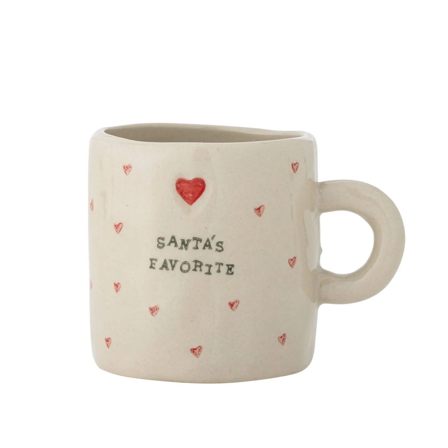 Naczynia Dla Dzieci | Bloomingville Mini Dziecięcy kubek z kamionki Christy - Nature, red heart
