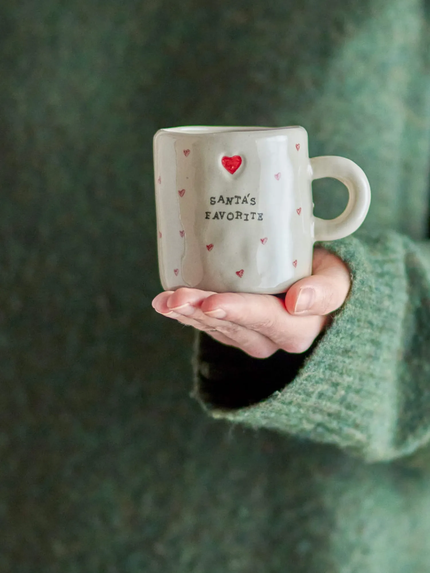 Naczynia Dla Dzieci | Bloomingville Mini Dziecięcy kubek z kamionki Christy - Nature, red heart